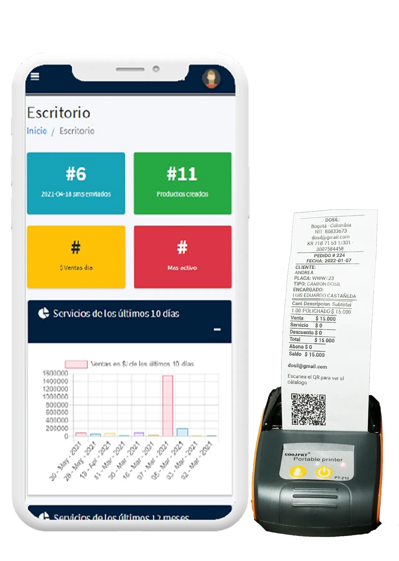 Interfaz de Dosil POS con impresión de recibo